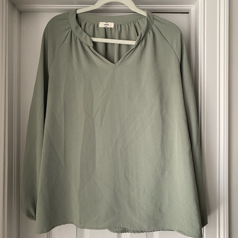 Pinkblush Light Olive Split Neck Maternity Blouse Size Large